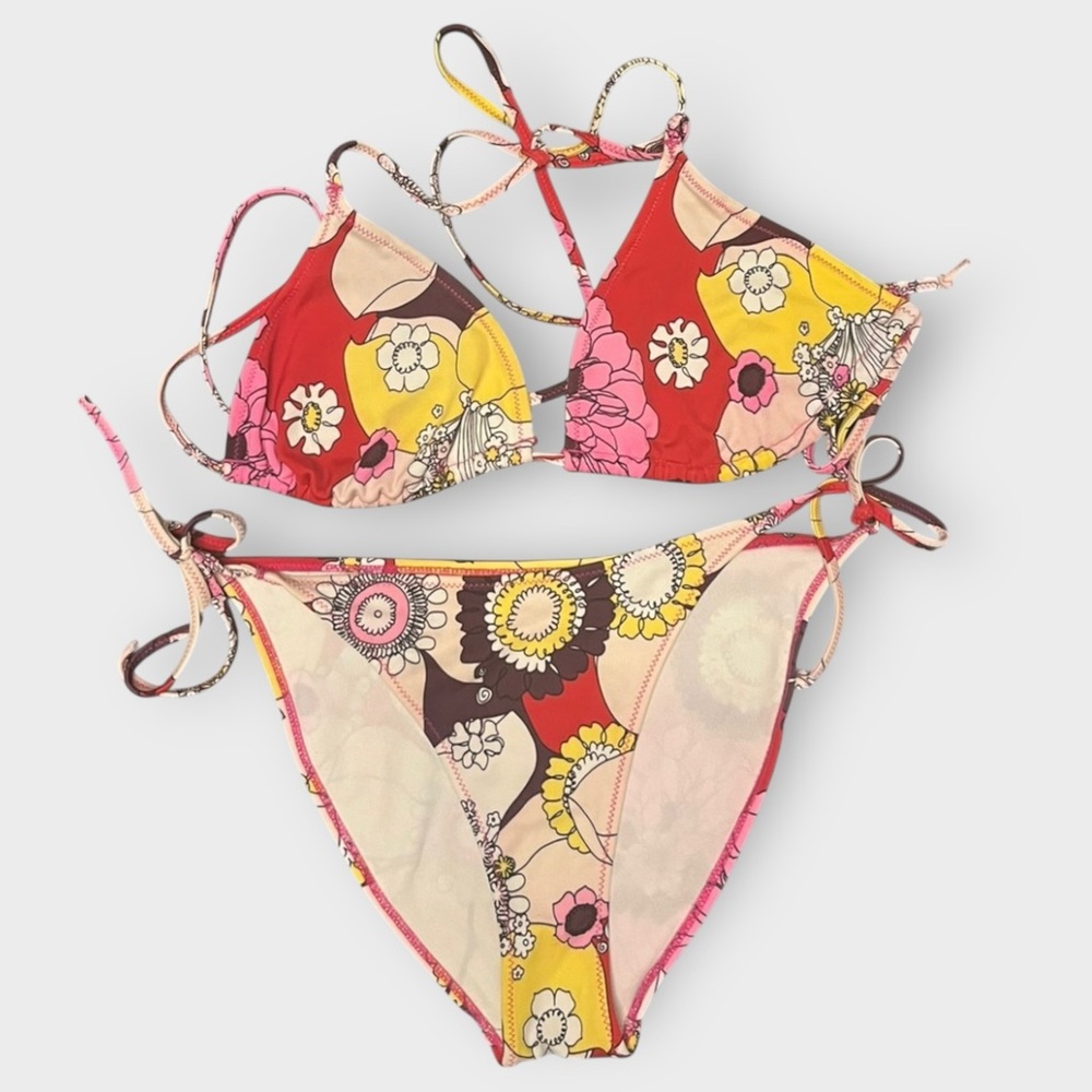Vintage H&M y2k Floral String Bikini Set women’s S/M retro boho triangle halter